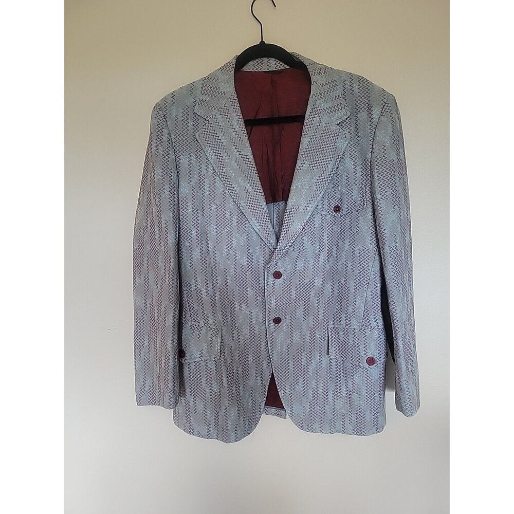Vintage Lee Wald Men's Baby Blue Polyester Suit Jacket Blazer Sport Coat